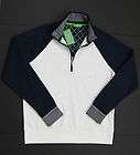 HUGO BOSS GREEN Sweat 1/4 Zip Sweatshirts   White/Navy NEW NWT