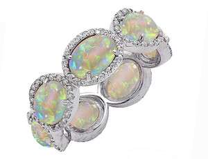 70 ct Natural Opal and Diamond Eternity Band .925 Sterling Silver 