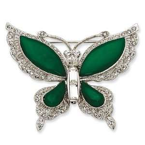  Silver tone Swarovski Crystal Simulated Jade Butterfly Pin 