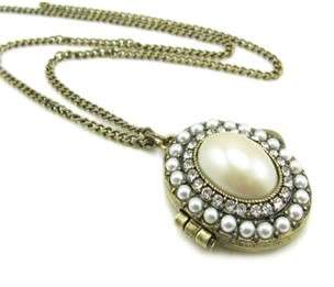 Vintage Europe style Manmade Pearl Loket Box Valentines Necklace 