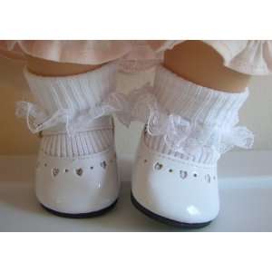  White Mary Jane Shoes & Lace Trim Socks Fits Bitty Baby 