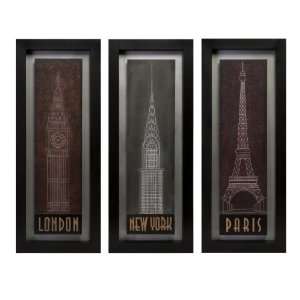 : London Paris Newyork City Symbols Gallery Wall Art   Set of 3: Arts 