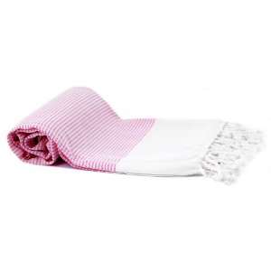 Turkish Bath Towel with Thin Pink Stipes . Cotton Turkish Bath Towel 