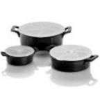 Wolfgang Puck 6 Piece Ceramic Casserole Set Black 3 sizes with lids 