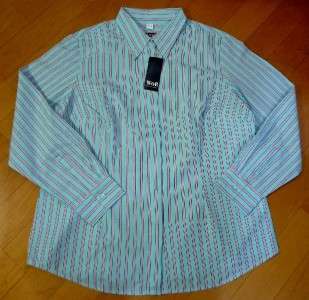 Nwt WOB Stripe L/s Cotton Blouse Sz XL / 46 Blue F622  