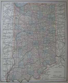 1892 Vintage Map of INDIANA IN Beautiful COLOR  