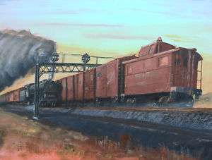 Matted print of Pennsylvania Railroad PRR painting caboose locomotive 