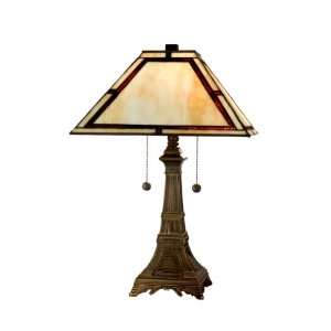   Tower Table Lamp, Antique Brass and Art Glass Shade: Home Improvement