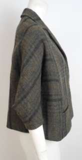 MARNI Wool Blend Gray Plaid Crop A Line Jacket 40  