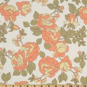  54 Wide Cotton Lawn Floral White/Melon/Green Fabric By 