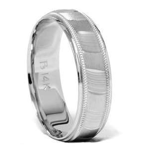    Mens 14K White Gold Wave Style Wedding Ring Band 6MM: Jewelry