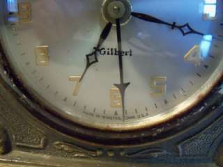   Gilbert Electric Embossed Metal Brass? Clock Winsted Conn 5 Tall