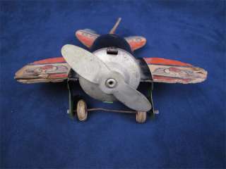 Wyandotte Tin Toy Airplane W/ Cardboard Wings & Tail  