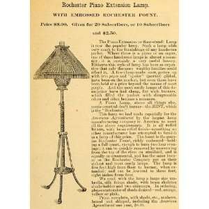 1890 Ad Rochester Fount Piano Extension Lamp Gift American 