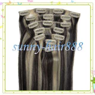   Clips In Real Human REMY Hair Extensions#1B/613  mixed color ,70g /set