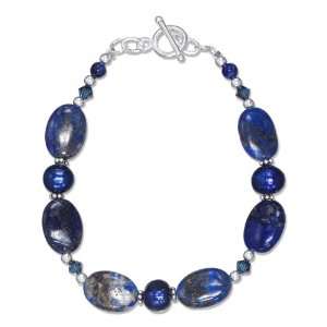   inch Lapis, Blue Austrian Crystal, Pearl Toggle Bracelet: Jewelry