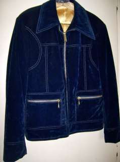 Hep Vintage 70s Blue Velveteen Cropped Coat Jacket M L  