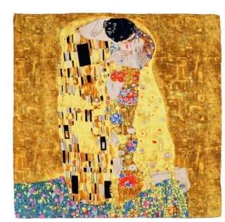   Silk Oil Painting Scarf Wrap Gustav Klimts The Kiss in Gold 2 sizes