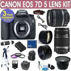 Canon EOS 7D 5 Lens Deluxe Kit + Extra Battery  