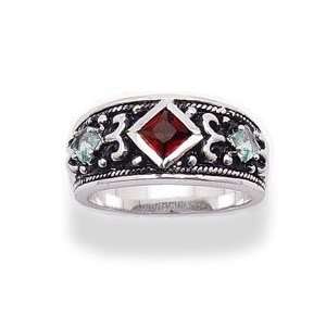   Garnet and Green Topaz Weighty Sterling Silver Ring Size 6(Sizes 6,7