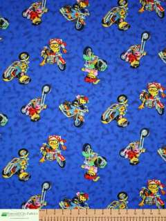 Timeless Treasures Biker Chicks Blue Motorcycle Harley Cotton Quilt 