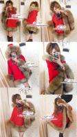 CJ194 WOMEN CAPE PONCHO REAL RACCOON HAIR FUR RED HOODED RED christmas 