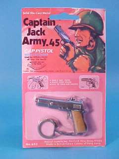 ARMY .45 DIE CAST CAP PISTOL w/ KEY CHAIN CARDED 70s  
