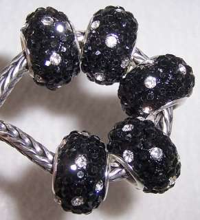Black CZ Crystals Beads fit European Charm Bracelet  