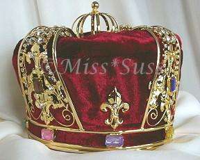   Royal Crown Burgundy Velvet & Gold tone metal with Faux Jewels  
