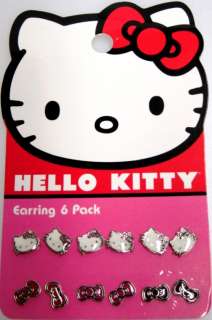 Hello Kitty 6 pack Kitties Bows Silver Stud Earrings  