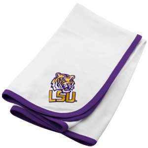LSU Tigers White Soft Cotton Baby Blanket:  Sports 