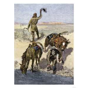 Scout Signaling to a Wagon Train That Water Is Found Premium Poster 
