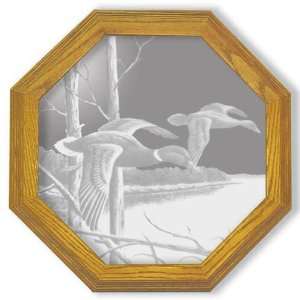  Etched Mirror Waterfowl Art in Solid Oak Frame: Home 