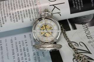 Mens Daddy Father Pappy Mechanic Skeleton Pocket Watch  