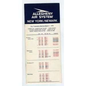  Allegheny Air System Time Table 1973 New York Newark 