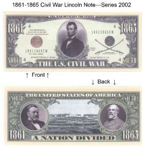 1861 65 Civil War Lincoln Bill Notes 2 for $1.25 money  