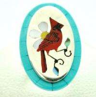 Zuni A&D Banteah Turquoise Red Cardinal Inlay RING s10  