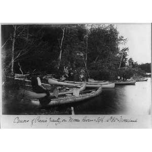  Canoes of picnic party on Moose River,Maine,ME,Moosehead 