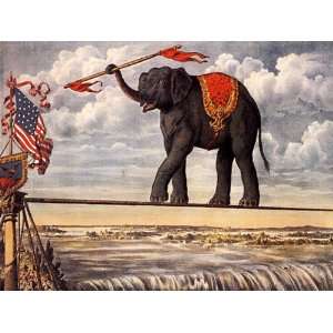  ELEPHANT WALKING ON A ROPE UNDER WATERFALL VINTAGE POSTER 