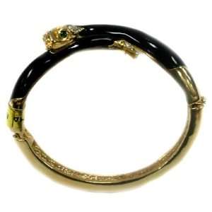   Green Eyed Cubic Zirconia Black Onyx Snake   Fashion Bracelet Jewelry