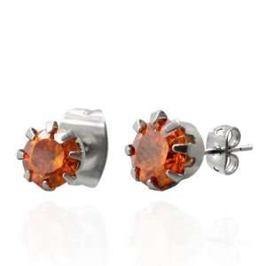  Mission 4mm Stainless Steel Amber CZ Stud Earrings 
