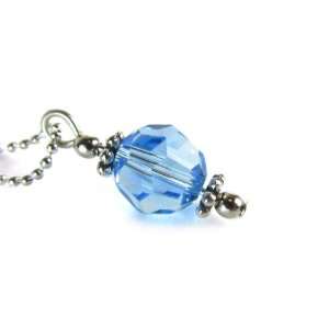 Aqua Blue Round Swarovski Element Pendant on 16 Ball Chain Necklace 