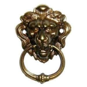  Lion Head Ring Pull 1 5/8   Old World Brass