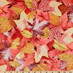  45 Wide Autumn Leaves Fallen Ruby Fabric By The Yard 