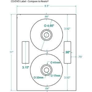 CD/DVD Label with Hub Cap, Neato¨ Comparable, 4.65 Diam., 2 Labels 