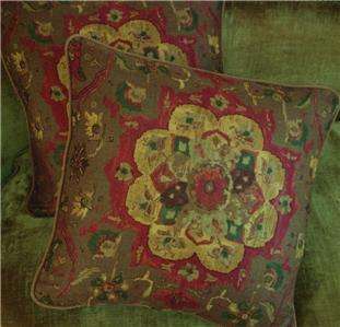 Schumacher Print Linen Fabric Custom Designer Throw Pillows Brown Red 