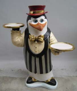 Penguin Butler Statue Tuxedo Waiter w 2 Trays Table 3FT  