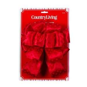  Homespun Holiday Tree Top Bow Red Satin with Red Flock Dot Pattern