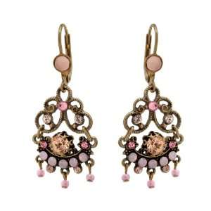   Earrings with Pink and Lilac Swarovski Crystals, Beads   Vintage