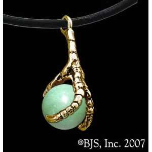 Eagle Claw Necklace with Gem, 14k Yellow Gold, Green Aventurine set 